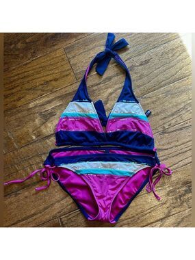 Sperry Top Sider Pink, Blue, Turquoise & White Bikini Set with Sequins, Size XS